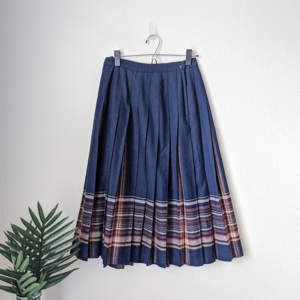 Vintage Pendleton Pleated Midi Skirt Navy Blue